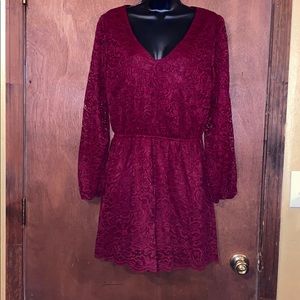 Burgundy Sz M long sleeve lace romper